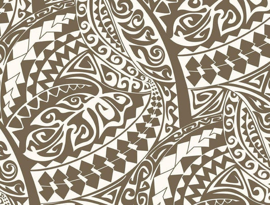 Polynesian Tribal Fabric – Beige and Brown 100% Cotton, 44” Wide Island Print by the Yard