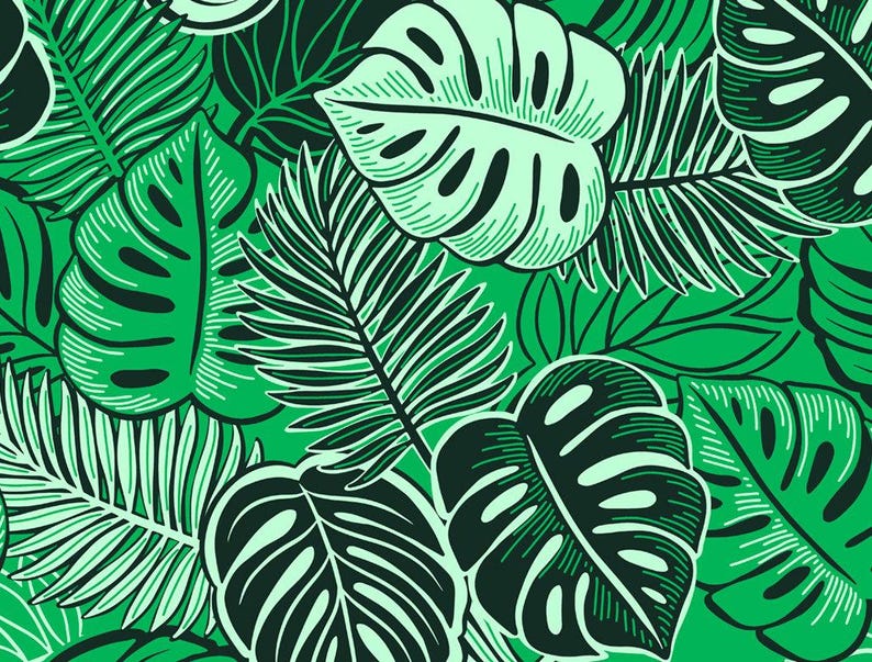 Monstera Leaf Fabric – Green Poly Cotton Blend Fabric, 44” Wide Tropical Island Print by the Yard