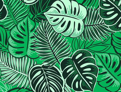 Monstera Leaf Fabric – Green Poly Cotton Blend Fabric, 44” Wide Tropical Island Print by the Yard