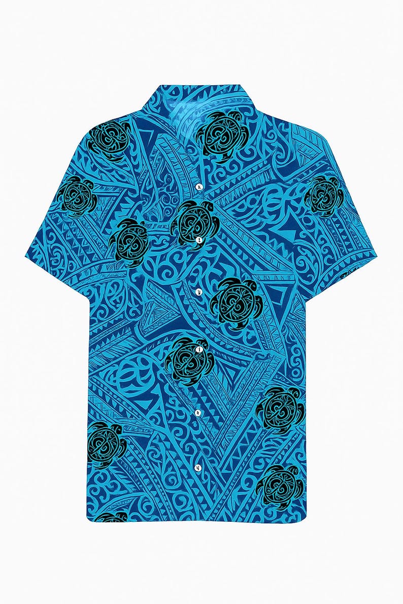 Polynesian Tribal Turtle Fabric – Blue & Black Poly Cotton Blend Fabric, 44” Wide Island Print by the Yard