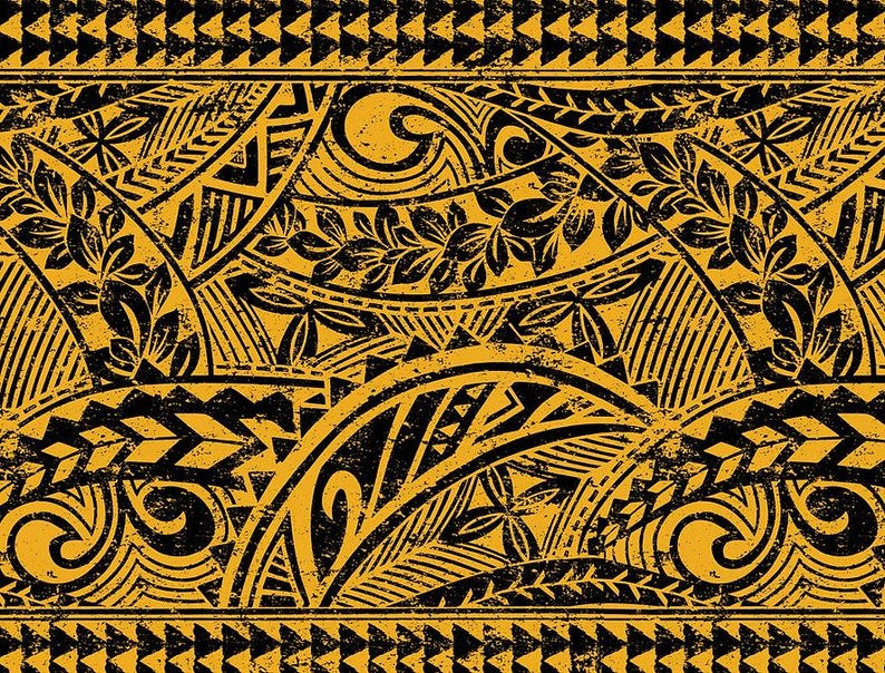 Polynesian Tribal Fabric – Yellow Gold Poly Cotton Blend Fabric, 44” Wide Island Print by the Yard