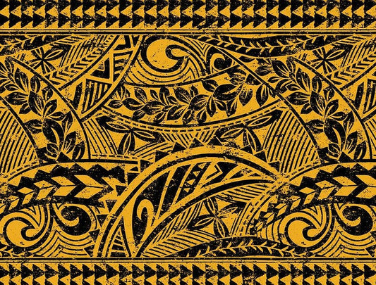 Polynesian Tribal Fabric – Yellow Gold Poly Cotton Blend Fabric, 44” Wide Island Print by the Yard