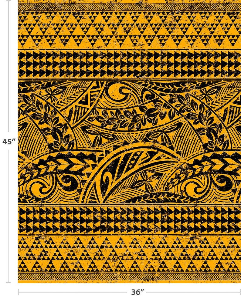 Polynesian Tribal Fabric – Yellow Gold Poly Cotton Blend Fabric, 44” Wide Island Print by the Yard