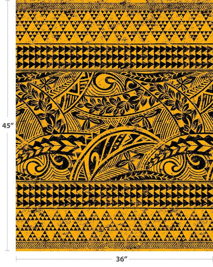 Polynesian Tribal Fabric – Yellow Gold Poly Cotton Blend Fabric, 44” Wide Island Print by the Yard