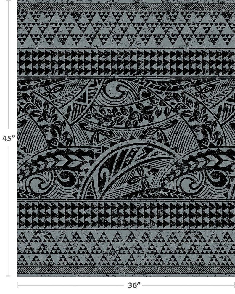 Polynesian Tribal Fabric – Gray & Black Poly Cotton Blend Fabric, 44” Wide Island Print by the Yard