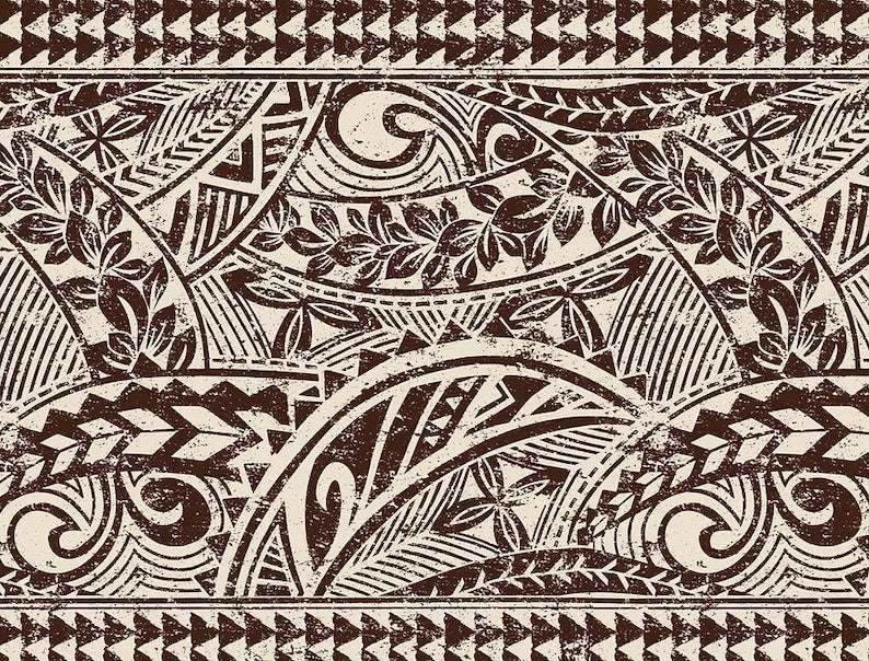 Polynesian Tribal Fabric – Beige & Brown Poly Cotton Blend Fabric, 44” Wide Island Print by the Yard