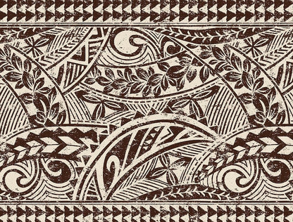 Polynesian Tribal Fabric – Beige & Brown Poly Cotton Blend Fabric, 44” Wide Island Print by the Yard