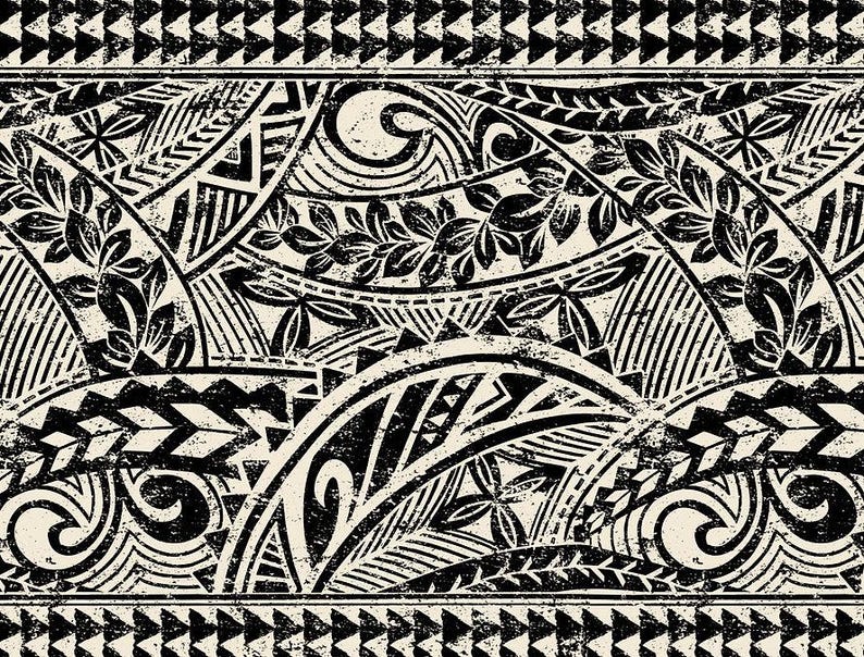 Polynesian Tribal Fabric – Beige & Black Poly Cotton Blend Fabric, 44” Wide Island Print by the Yard