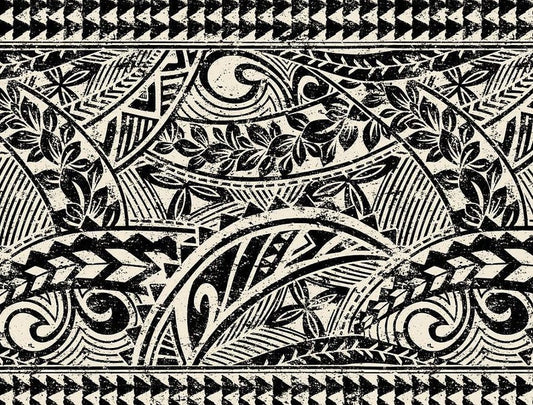 Polynesian Tribal Fabric – Beige & Black Poly Cotton Blend Fabric, 44” Wide Island Print by the Yard