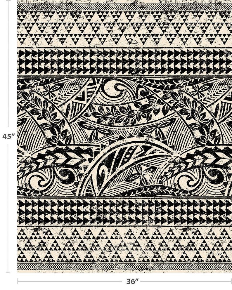Polynesian Tribal Fabric – Beige & Black Poly Cotton Blend Fabric, 44” Wide Island Print by the Yard