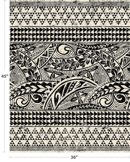 Polynesian Tribal Fabric – Beige & Black Poly Cotton Blend Fabric, 44” Wide Island Print by the Yard