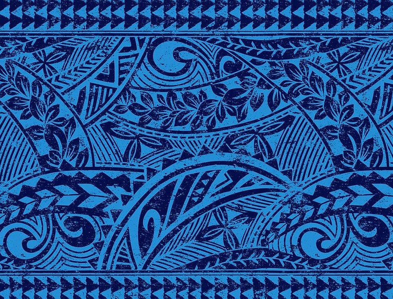 Polynesian Tribal Fabric – Blue & Navy Poly Cotton Blend Fabric, 44” Wide Island Print by the Yard