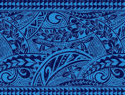 Polynesian Tribal Fabric – Blue & Navy Poly Cotton Blend Fabric, 44” Wide Island Print by the Yard