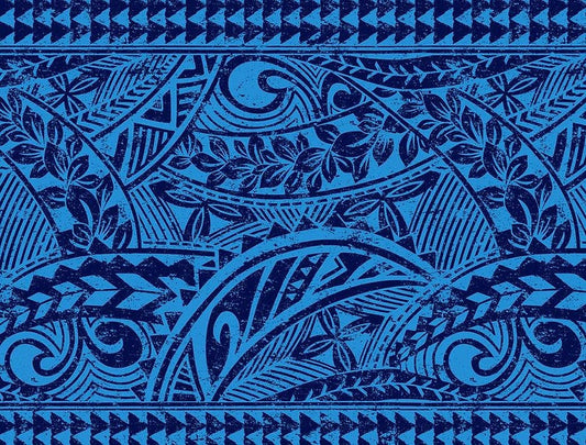 Polynesian Tribal Fabric – Blue & Navy Poly Cotton Blend Fabric, 44” Wide Island Print by the Yard