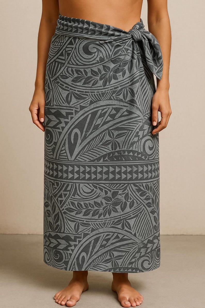 Polynesian Tribal Fabric – Gray & Black Poly Cotton Blend Fabric, 44” Wide Island Print by the Yard