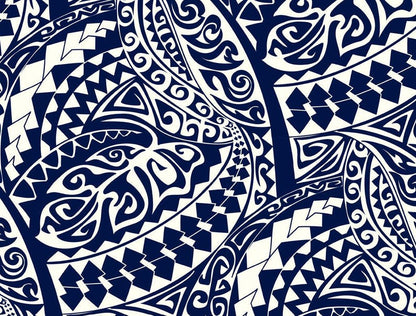 Polynesian Tribal Fabric – White and Navy Blue 100% Cotton, 44” Wide Island Print by the Yard