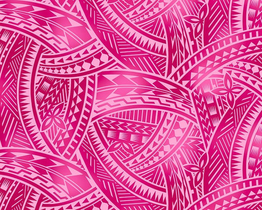 New Style Polynesian Tribal Tapa Tattoo Fabric – Fuchsia & Pink Poly Cotton Blend Fabric, 44” Wide Island Print by the Yard