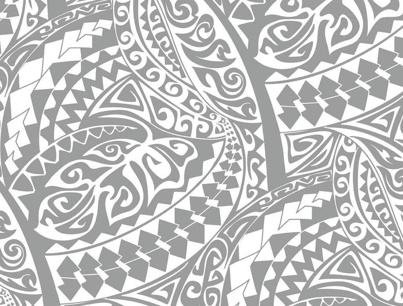Polynesian Tribal Fabric – White and Grey 100% Cotton, 44” Wide Island Print by the Yard