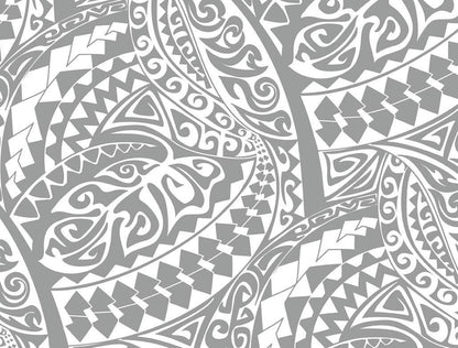 Polynesian Tribal Fabric – White and Grey 100% Cotton, 44” Wide Island Print by the Yard