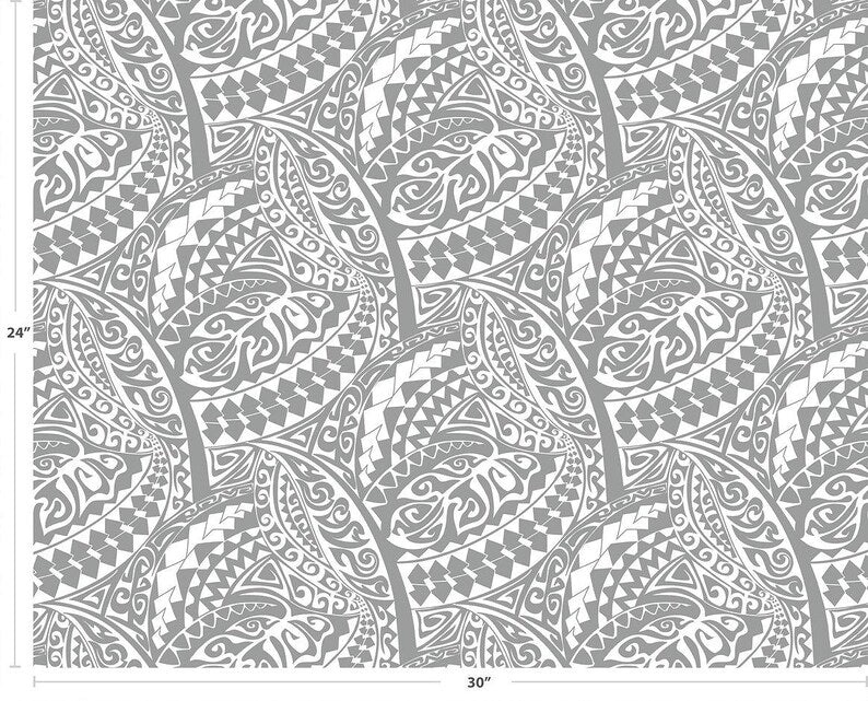 Polynesian Tribal Fabric – White and Grey 100% Cotton, 44” Wide Island Print by the Yard