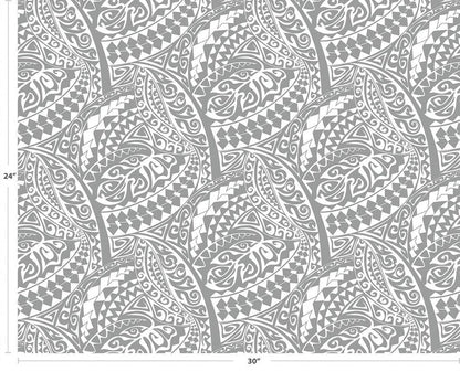 Polynesian Tribal Fabric – White and Grey 100% Cotton, 44” Wide Island Print by the Yard