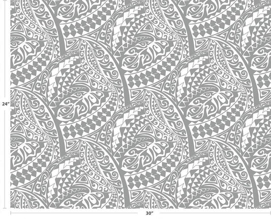 Polynesian Tribal Fabric – White and Grey 100% Cotton, 44” Wide Island Print by the Yard