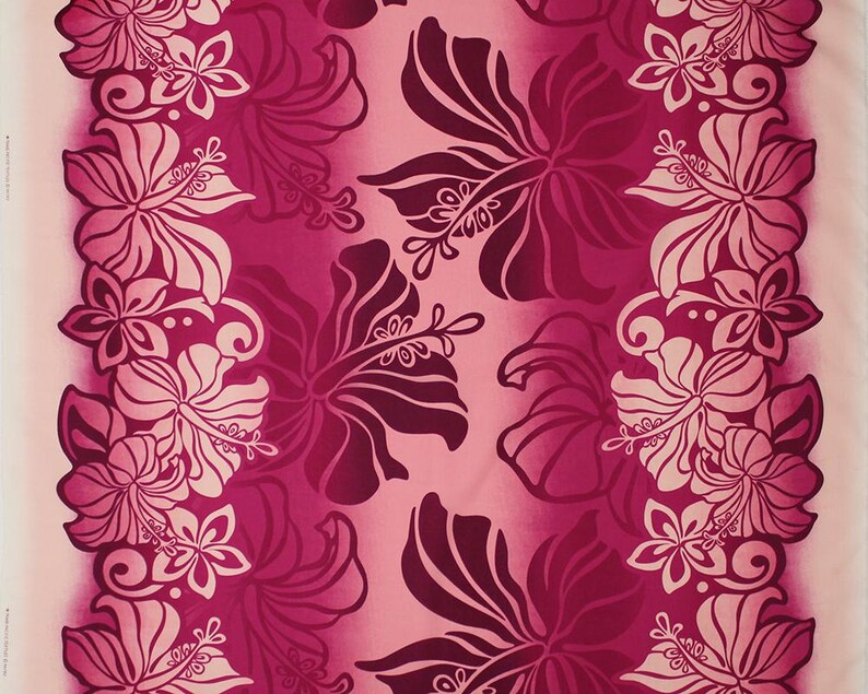 Polynesian Hibiscus & Plumeria Fabric – Pink/Cream Ombre Poly Cotton Blend, 44” Wide, Sold by the Yard