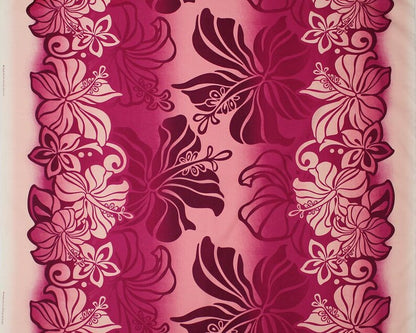 Polynesian Hibiscus & Plumeria Fabric – Pink/Cream Ombre Poly Cotton Blend, 44” Wide, Sold by the Yard