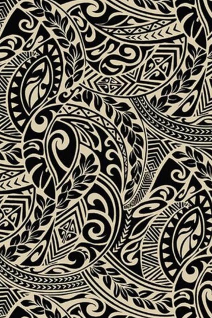 Polynesian Tribal Tapa Tattoo Fabric – Black & Cream Poly Cotton Blend Fabric, 44” Wide Island Print by the Yard