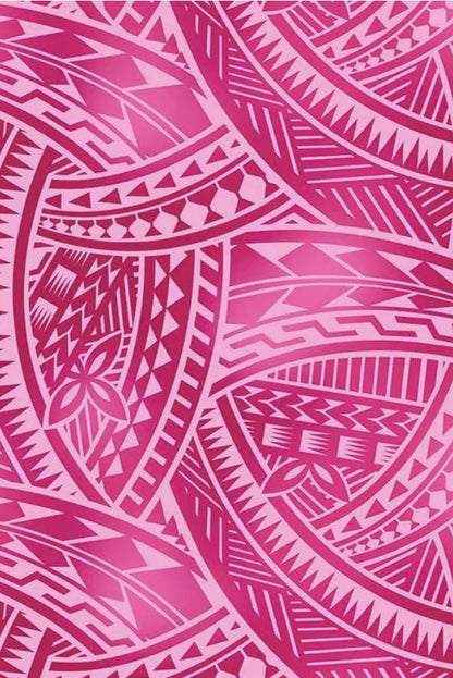 New Style Polynesian Tribal Tapa Tattoo Fabric – Fuchsia & Pink Poly Cotton Blend Fabric, 44” Wide Island Print by the Yard