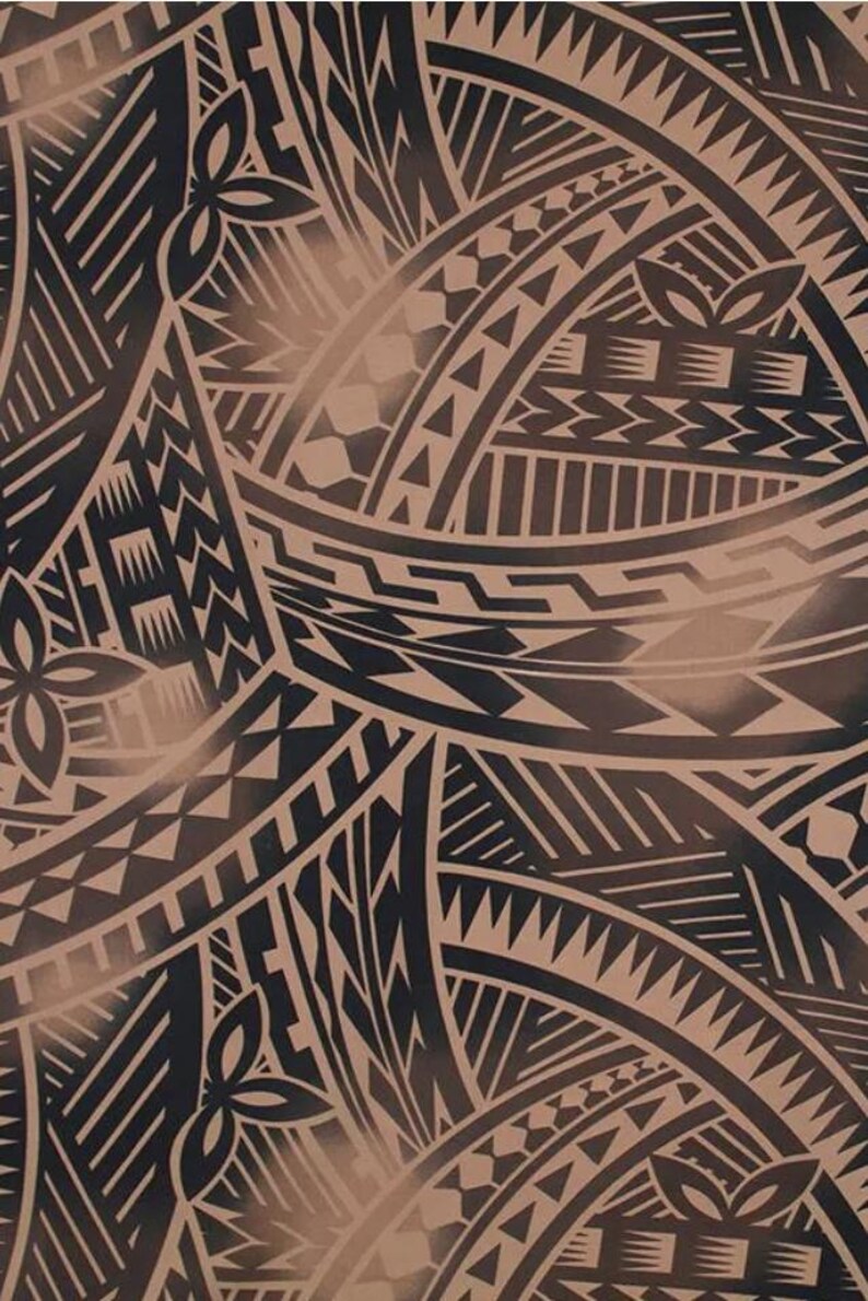 New Style Polynesian Tribal Tapa Tattoo Fabric – Brown & Black Poly Cotton Blend Fabric, 44” Wide Island Print by the Yard