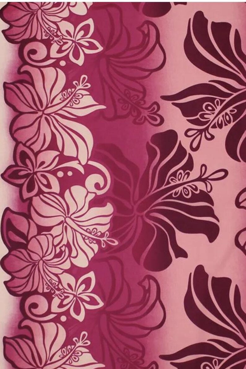 Polynesian Hibiscus & Plumeria Fabric – Pink/Cream Ombre Poly Cotton Blend, 44” Wide, Sold by the Yard