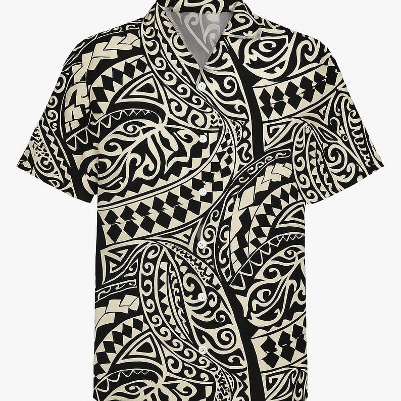 Polynesian Tribal Fabric – Beige and Black 100% Cotton, 44” Wide Island Print by the Yard