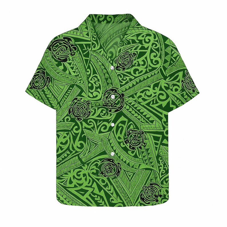 Polynesian Tribal Turtle Fabric – Green Poly Cotton Blend Fabric, 44” Wide Island Print by the Yard