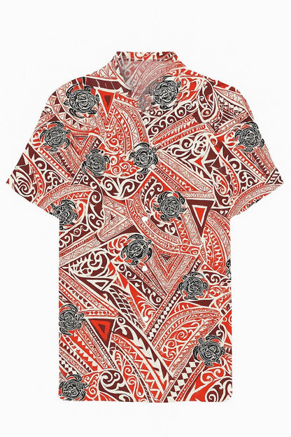 Polynesian Tribal Turtle Fabric – Red & White Poly Cotton Blend Fabric, 44” Wide Island Print by the Yard