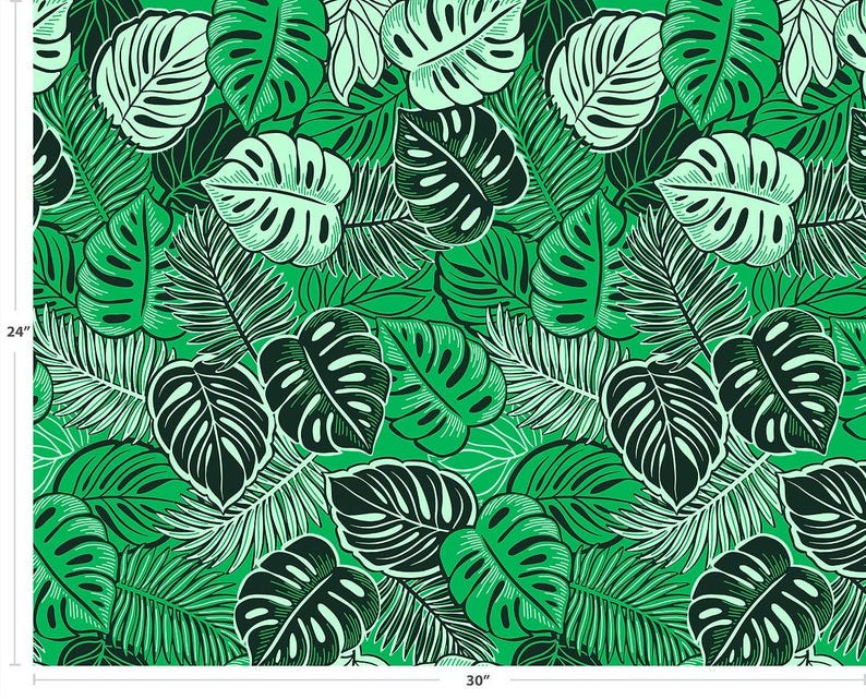 Monstera Leaf Fabric – Green Poly Cotton Blend Fabric, 44” Wide Tropical Island Print by the Yard