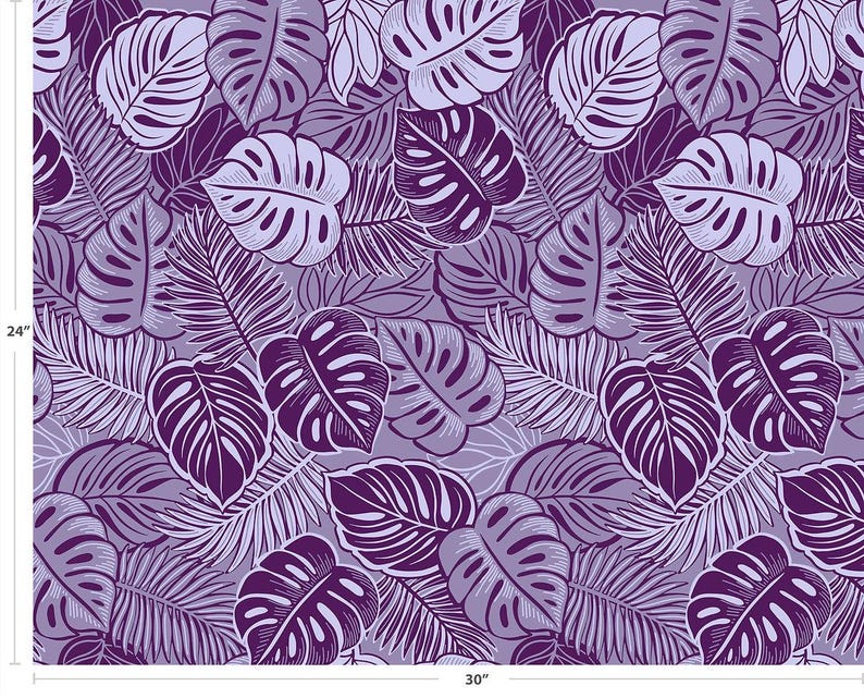 Monstera Leaf Fabric – Purple & Lavender Poly Cotton Blend Fabric, 44” Wide Tropical Island Print by the Yard