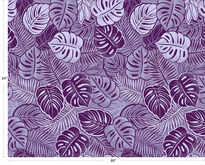 Monstera Leaf Fabric – Purple & Lavender Poly Cotton Blend Fabric, 44” Wide Tropical Island Print by the Yard