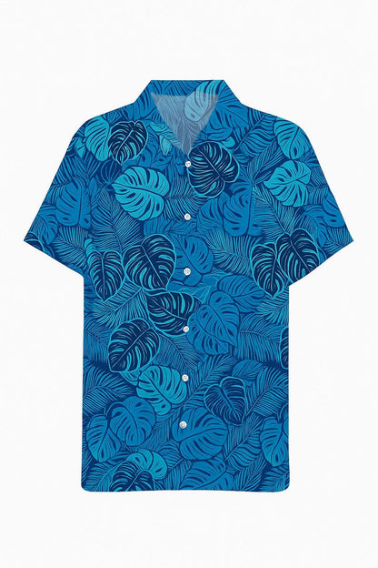 Monstera Leaf Fabric – Blue Poly Cotton Blend Fabric, 44” Wide Tropical Island Print by the Yard