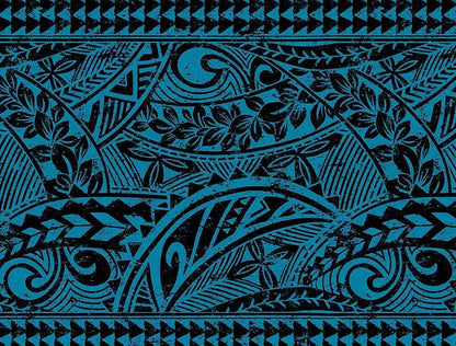 Polynesian Tribal Fabric – Teal Blue Poly Cotton Blend Fabric, 44” Wide Island Print by the Yard
