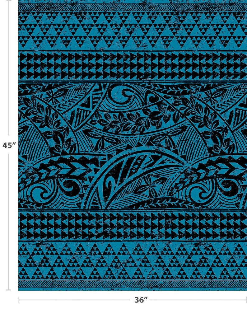 Polynesian Tribal Fabric – Teal Blue Poly Cotton Blend Fabric, 44” Wide Island Print by the Yard