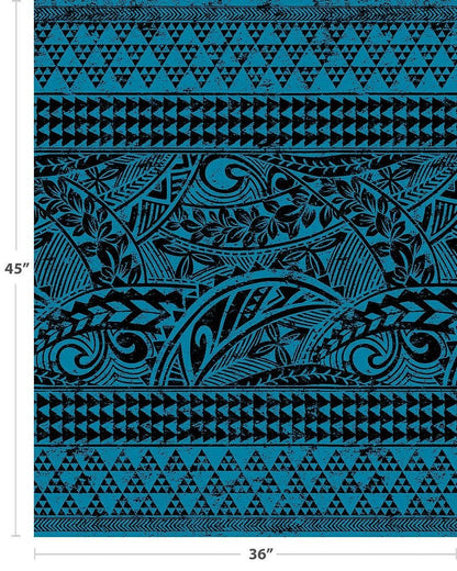 Polynesian Tribal Fabric – Teal Blue Poly Cotton Blend Fabric, 44” Wide Island Print by the Yard