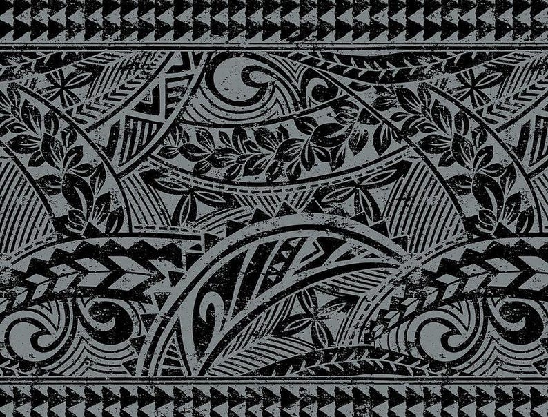 Polynesian Tribal Fabric – Gray & Black Poly Cotton Blend Fabric, 44” Wide Island Print by the Yard
