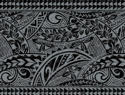 Polynesian Tribal Fabric – Gray & Black Poly Cotton Blend Fabric, 44” Wide Island Print by the Yard