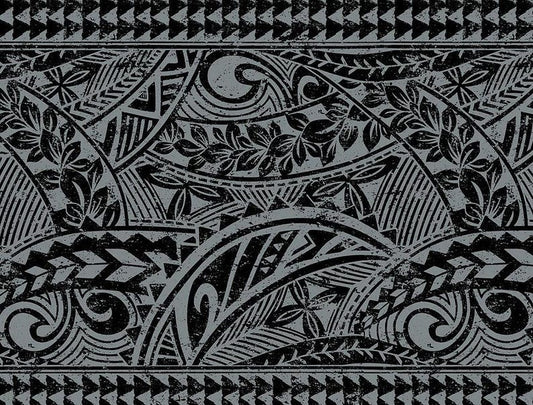 Polynesian Tribal Fabric – Gray & Black Poly Cotton Blend Fabric, 44” Wide Island Print by the Yard