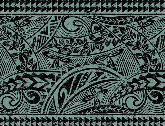 Polynesian Tribal Fabric – Vintage Jade Poly Cotton Blend Fabric, 44” Wide Island Print by the Yard