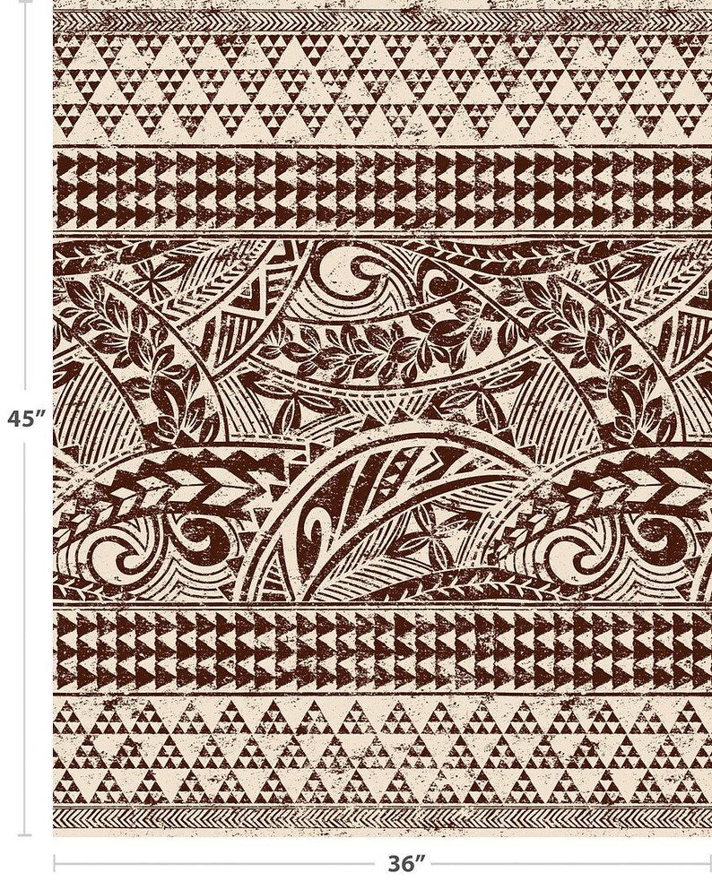 Polynesian Tribal Fabric – Beige & Brown Poly Cotton Blend Fabric, 44” Wide Island Print by the Yard
