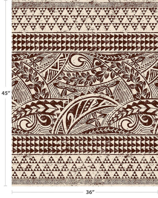 Polynesian Tribal Fabric – Beige & Brown Poly Cotton Blend Fabric, 44” Wide Island Print by the Yard