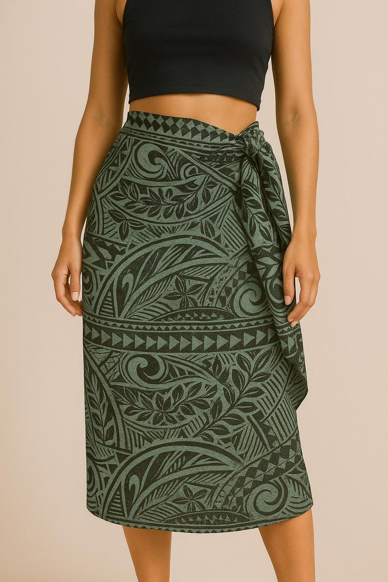 Polynesian Tribal Fabric – Vintage Jade Poly Cotton Blend Fabric, 44” Wide Island Print by the Yard