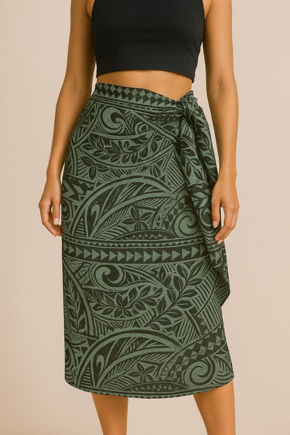 Polynesian Tribal Fabric – Vintage Jade Poly Cotton Blend Fabric, 44” Wide Island Print by the Yard